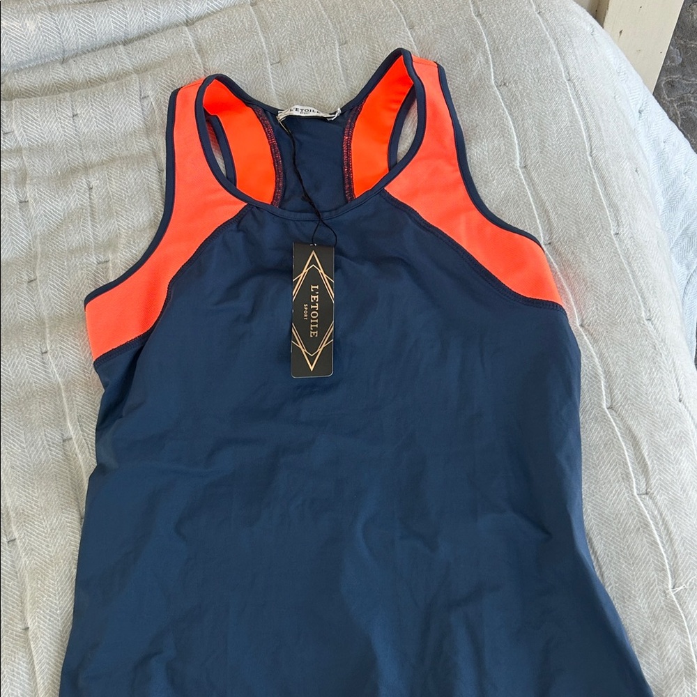 Navy and Neon Orange Women's Tank Top by L’etoile Sport NWT